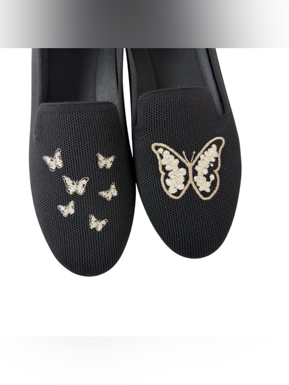 Vivaia Audrey Round Toe Embroidered Loafers Black Butterfly Size 40/9 - Picture 7 of 12